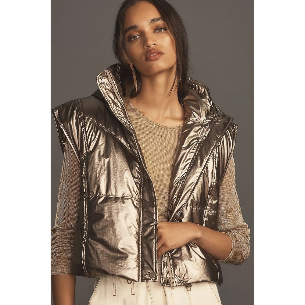 Anthropologie Daily Practice Metallic Puffer‎ Vest Womens Small Bronze